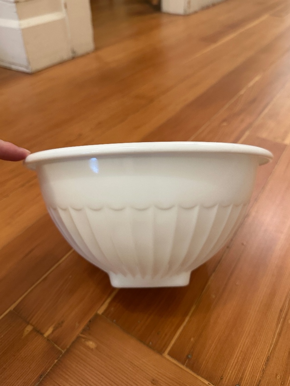 10" Anchor Hocking Colonial Vitrock white milk glass nesting bowl from 1930's